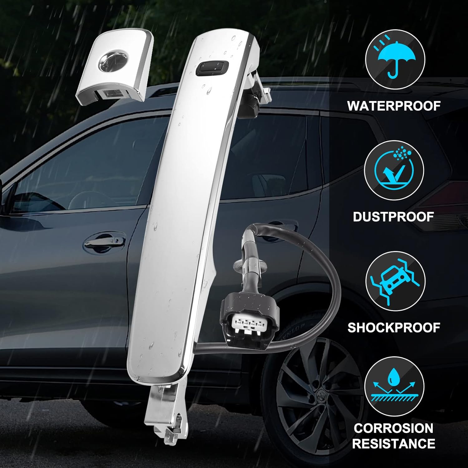 TEMSONE 80640-CZ31B Manija de puerta cromada delantera izquierda para el conductor, exterior compatible con Nissan Rogue 2010-2013 con entrada