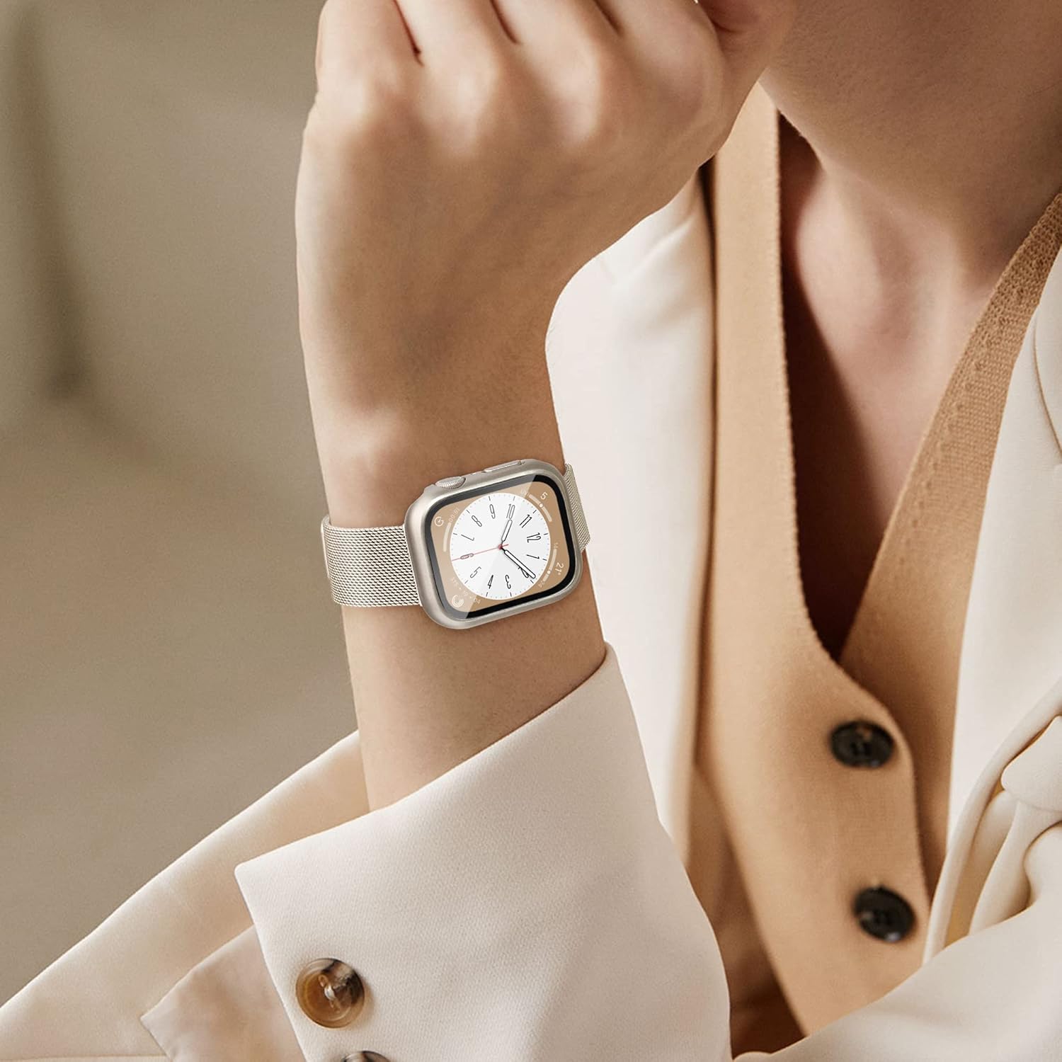 Mazuboho Paquete de 2 correas de metal compatibles con correas de Apple Watch para mujer con caja de 1.575 in 1.614 in 1.732 in 1.772 in, correas de