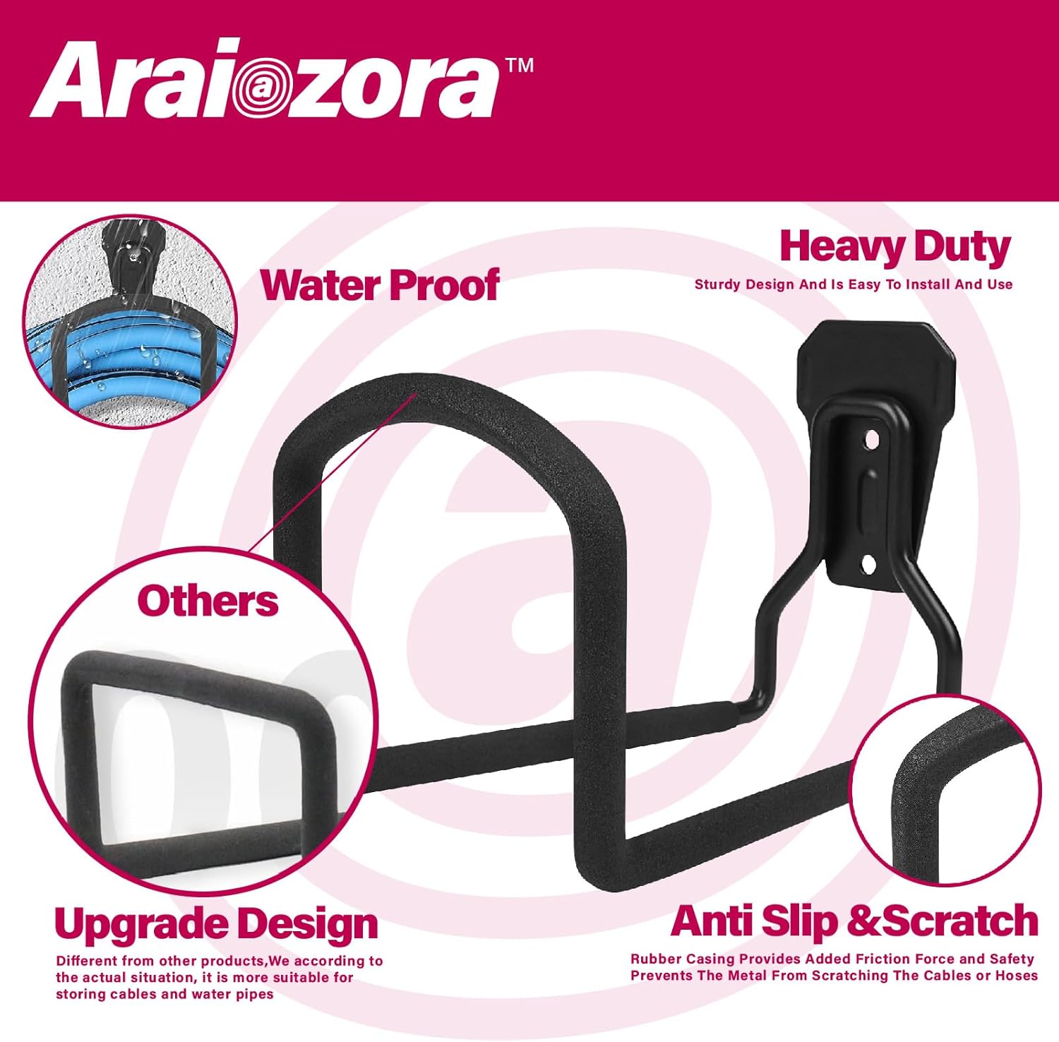 Soporte de manguera para montaje en pared, percha resistente, carretes de manguera de agua para exteriores, almacenamiento para manguera de jardín