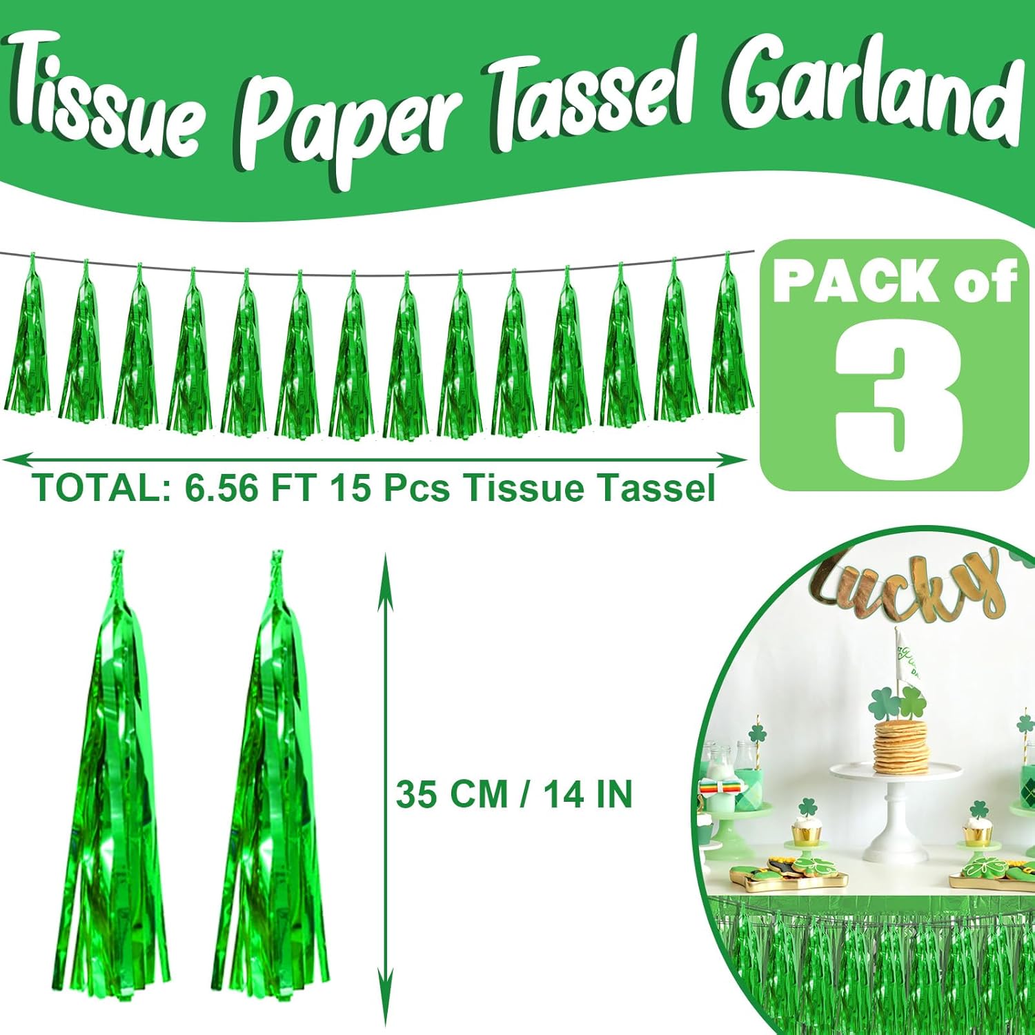 Guirnalda de flecos metálicos con flecos de papel de aluminio verde 3P para flotadores de desfile, despedida de soltera, boda, cumpleaños,