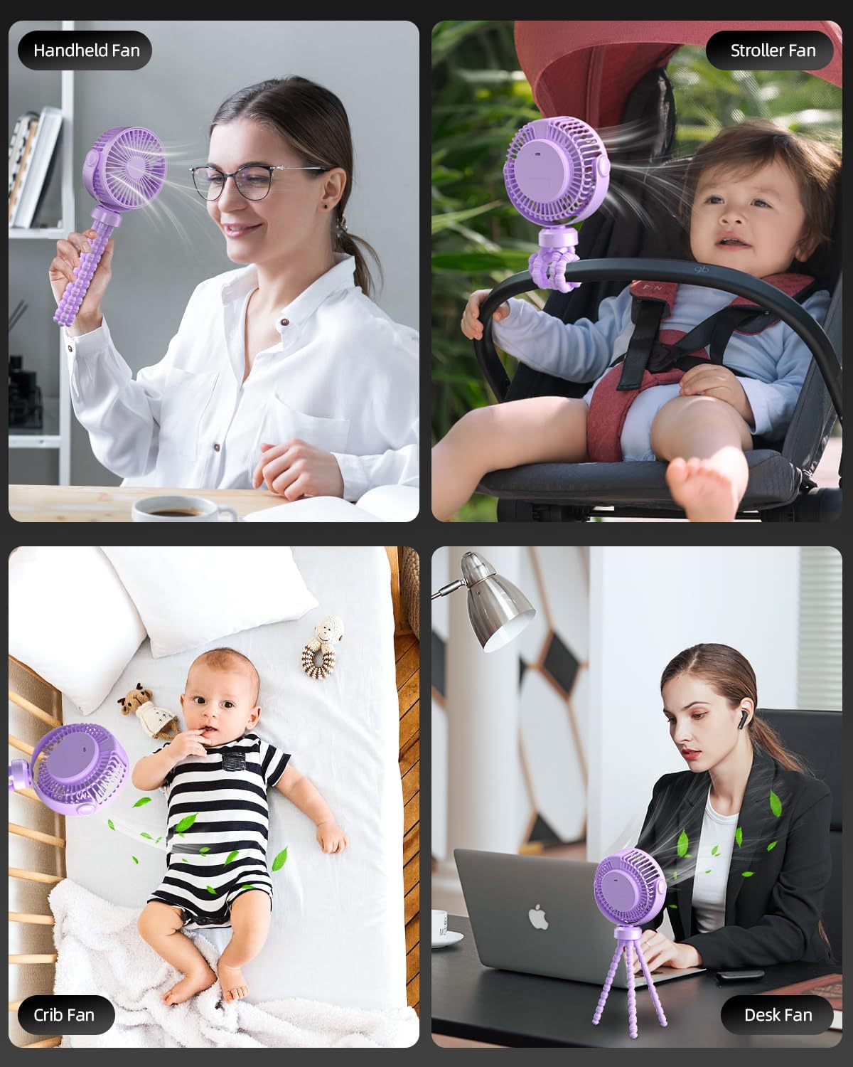 Ventilador de cochecito, ventilador portátil con clip, ventilador portátil con rotación de 360, ventilador de escritorio personal recargable por