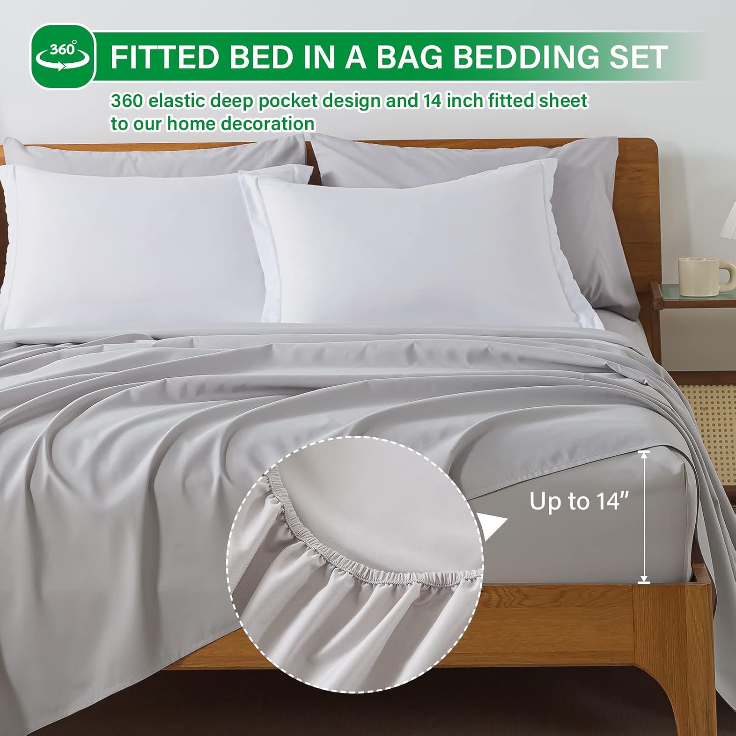 Cosybay Bed in a Bag – Juego de edredón reversible de 7 piezas para todas las estaciones, color blanco y gris claro con edredón, fundas de almohada,