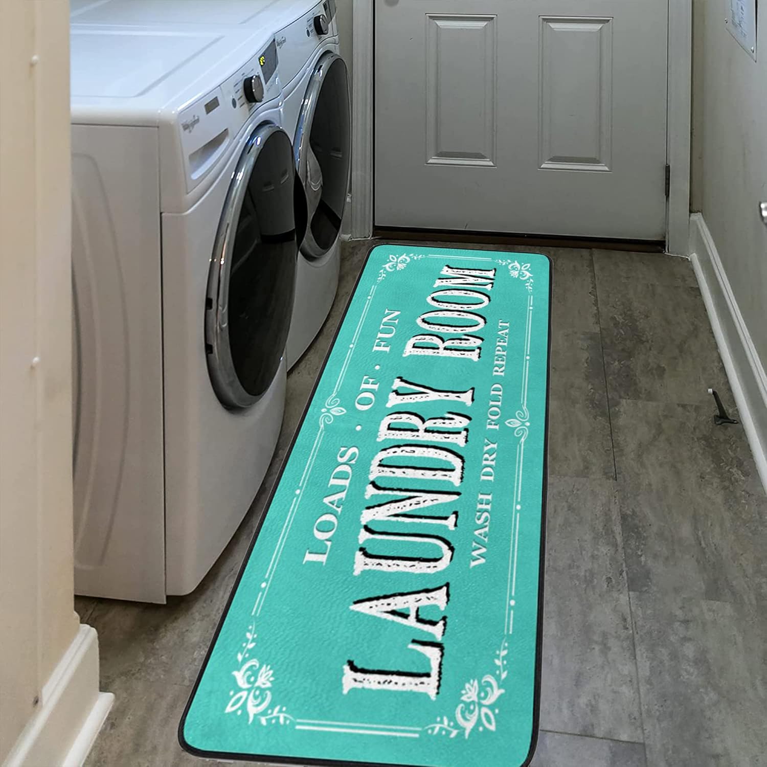Alfombra de lavandería de 39 x 20 pulgadas, antideslizante, impermeable, para cocina, baño, accesorios de decoración del hogar, color verde azulado