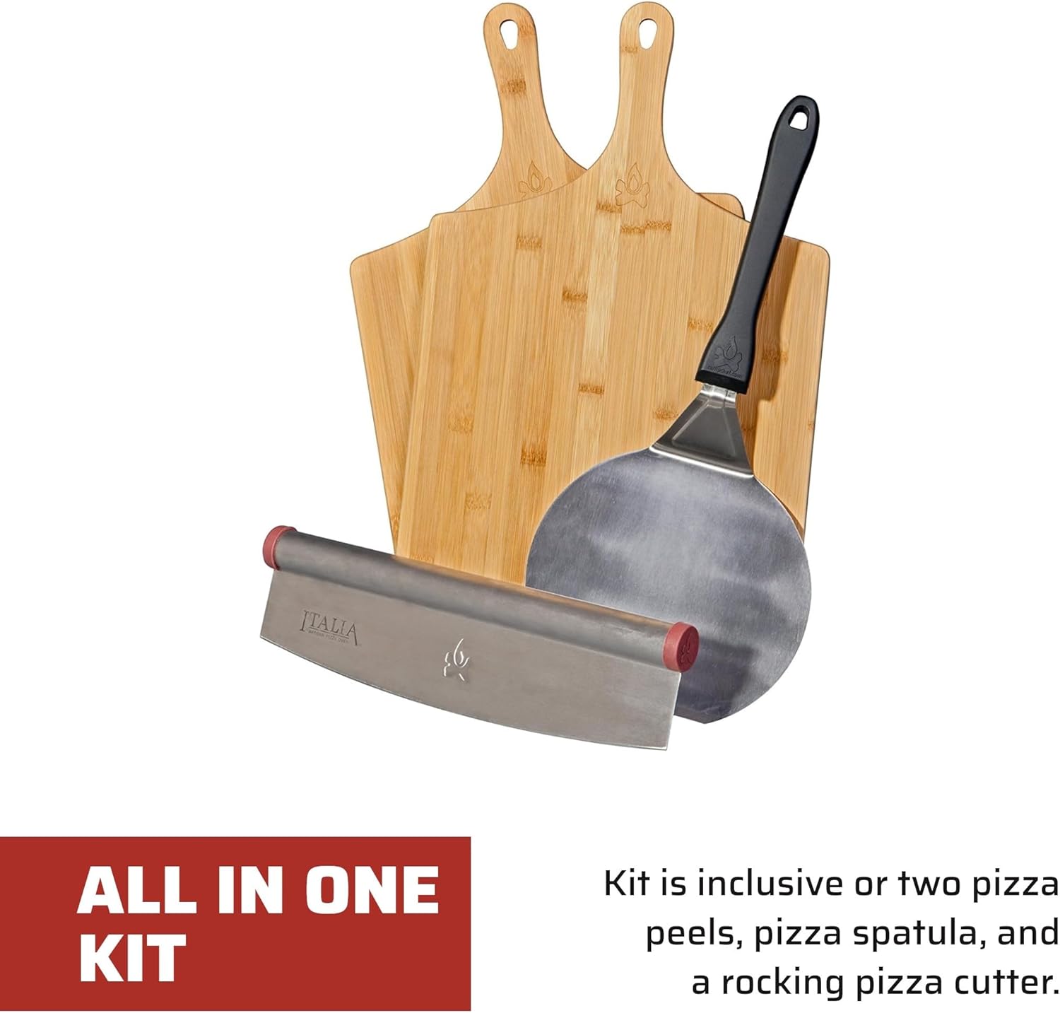Camp Chef Kit de accesorios para pizza, incluye 2 cáscaras de pizza, 1 espátula de pizza y 1 cortador de pizza mecedora, kit de pizza premium para