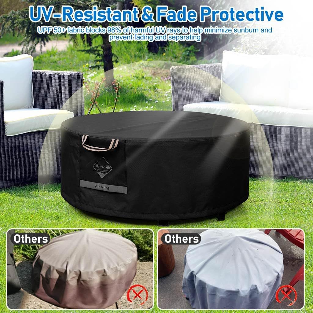 QH.HOME Cubierta redonda para hoguera súper impermeable, 40 pulgadas de profundidad x 20 pulgadas de alto, cubierta redonda para fogatas 600D,