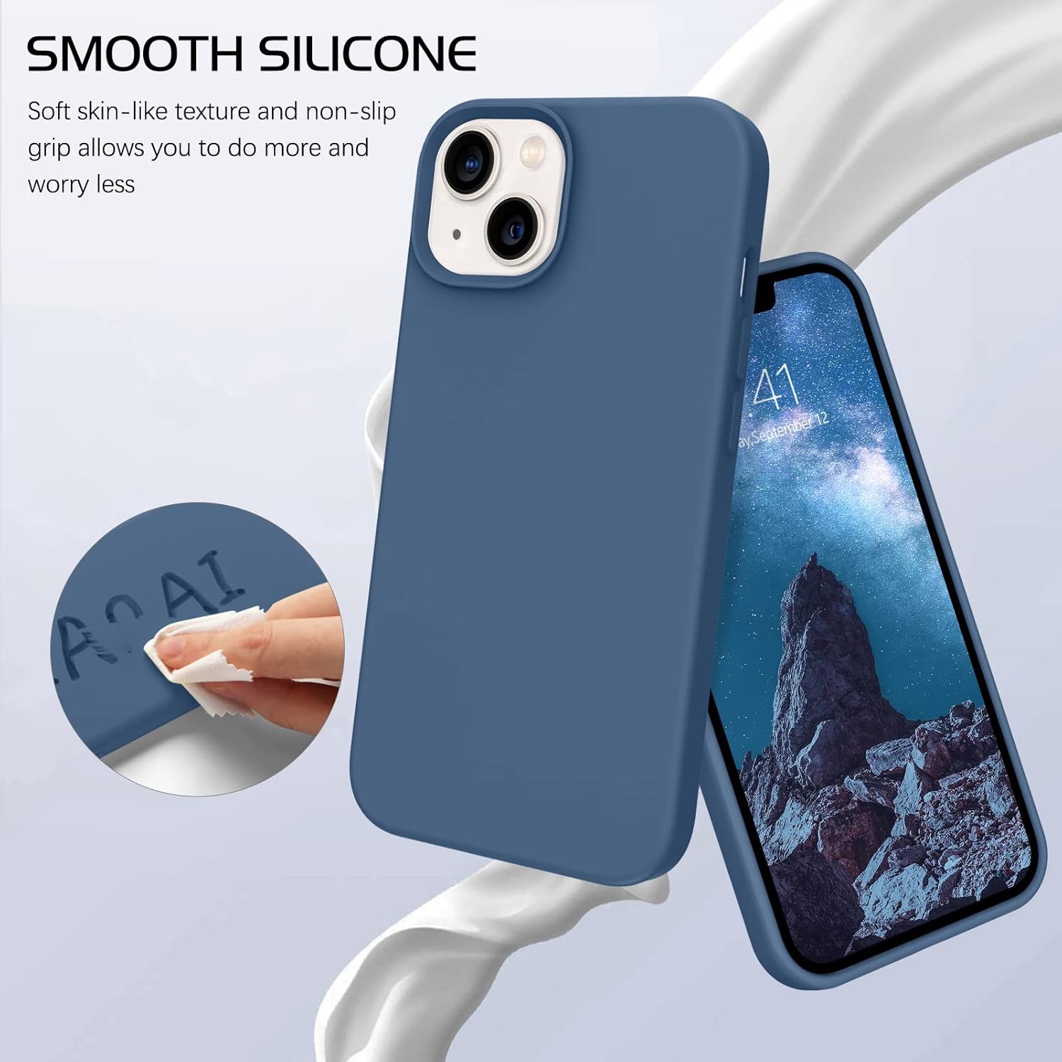 DOMAVER Para iPhone 13 Funda De Silicona Delgada De Gel Suave De Goma De Goma De Microfibra Forro Cojín Textura Niños Hombres A Prueba De Golpes