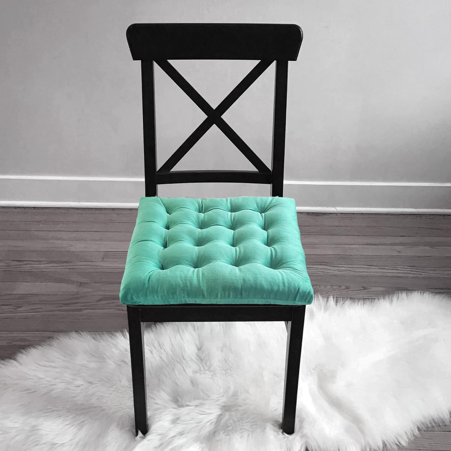 Collection 828-CHP-SQR – Cojín cuadrado para silla de felpa, para taburete de cocina, bar, comedor, duradero, reversible con lazos (verde menta, 1),