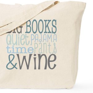 CafePress Big Books, Pajamas,Quiet, Wine Blue Tote Bag Natural Canvas Tote Bag, Cloth Shopping Bag CafePress Big Books, Pajamas,Quiet, Wine Blue Tote Bag Natural Canvas Tote Bag, Cloth Shopping Bag