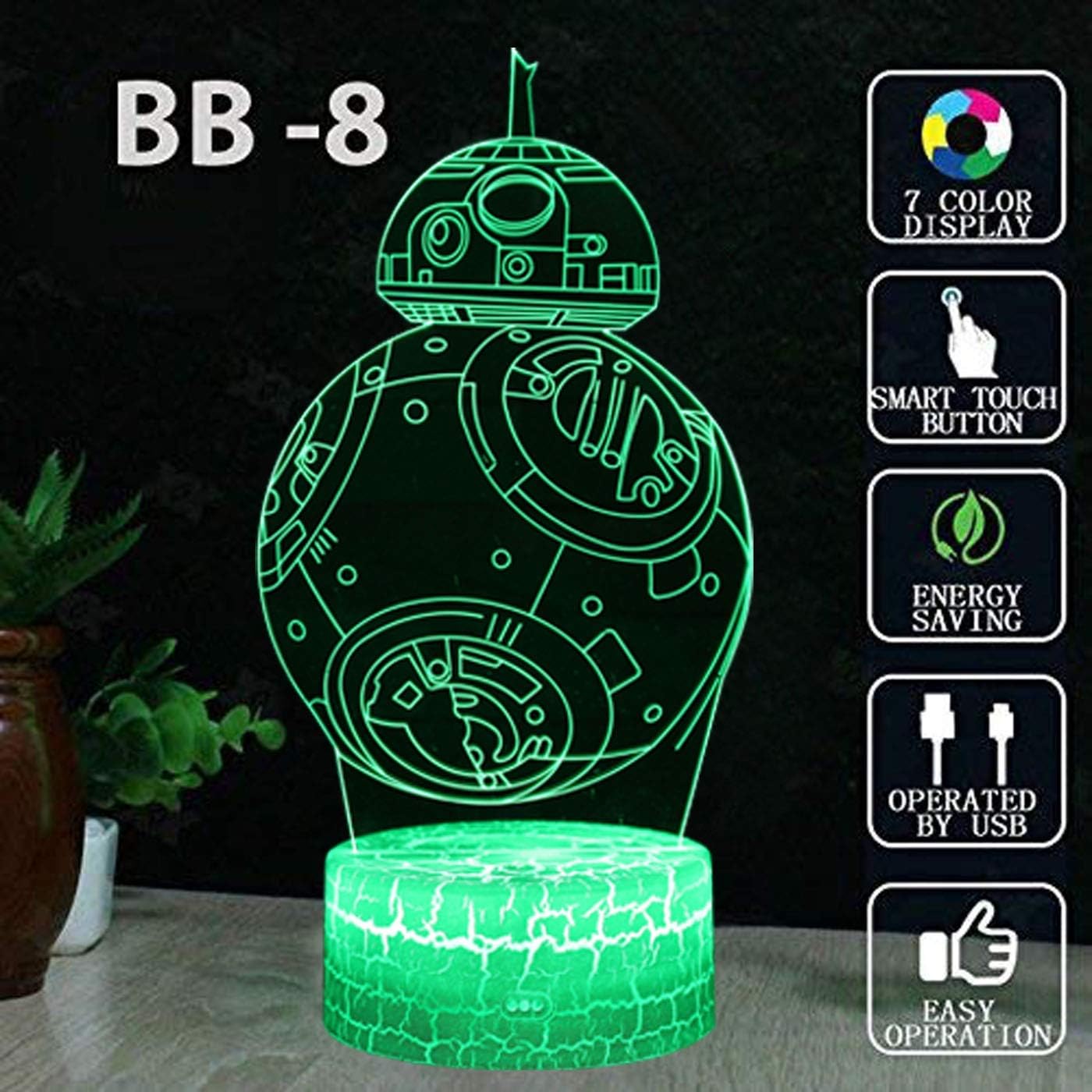 ZYTC Lámpara de noche con ilusión 3D, cuatro patrones, 16 colores cambiantes, lámpara de escritorio, lámpara de noche estrella, lámpara de luz para