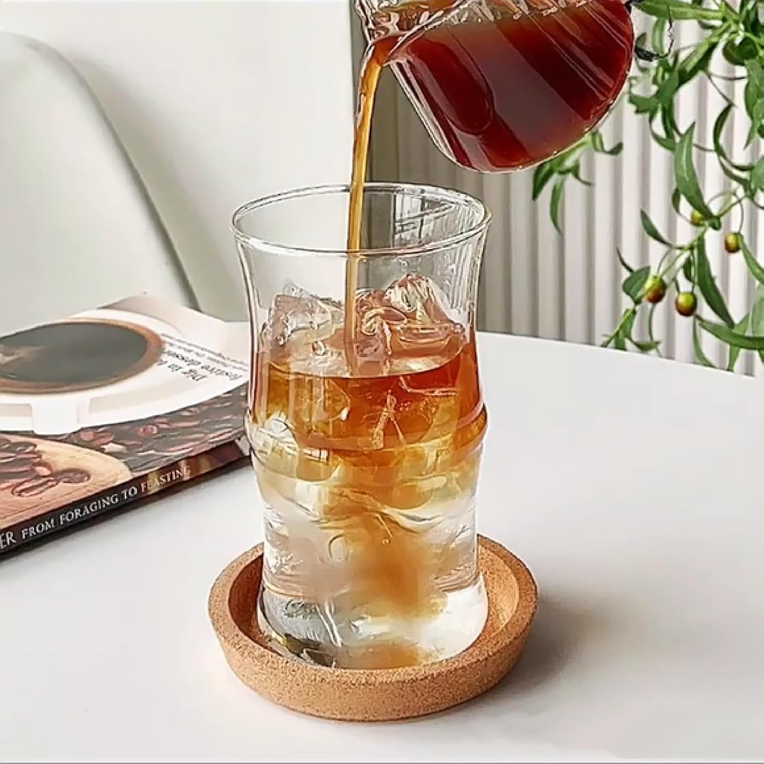 Paquete de 6 vasos para beber con pajilla, vasos de cóctel creativos de 12 onzas, cristalería acanalada transparente estética, juego de vasos de