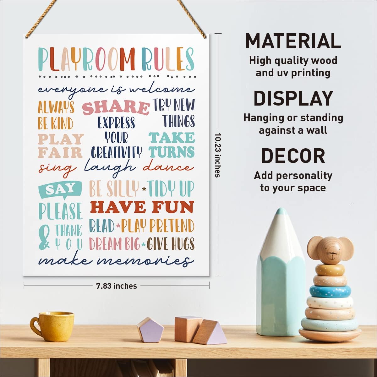 Decoración de letrero de madera para guardería, reglas de sala de juegos, habitación de niños, sala de juegos, decoración motivacional de arte de