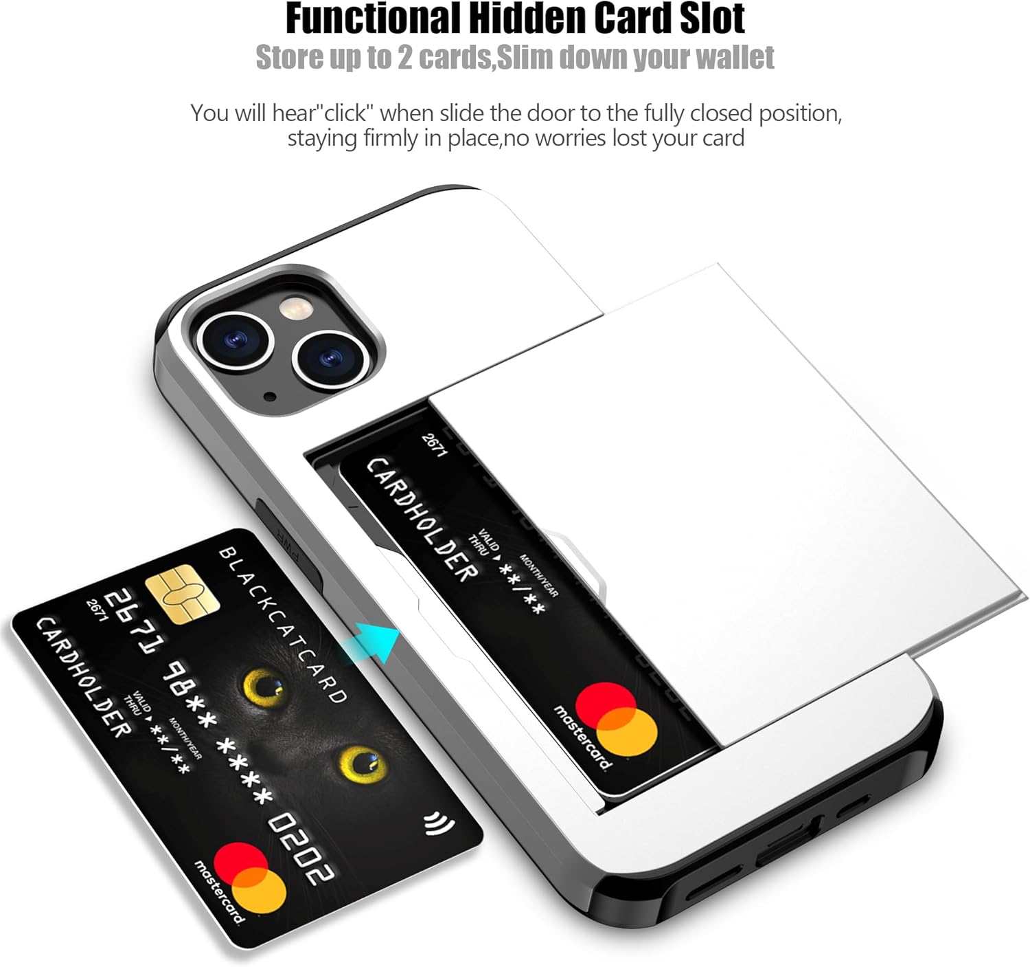 Nvollnoe Funda protectora resistente de doble capa para iPhone 14 Plus con tarjetero y ranura para tarjeta oculta, a prueba de golpes, funda delgada