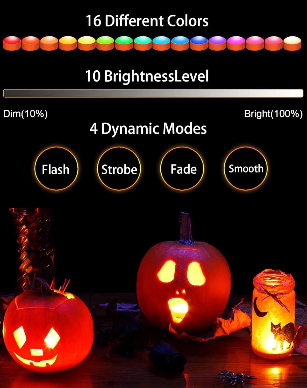 3 luces de calabaza con control remoto y temporizadores, RGBW que cambian de color Jack-O-Lantern luces a pilas, velas parpadeantes sin llama para