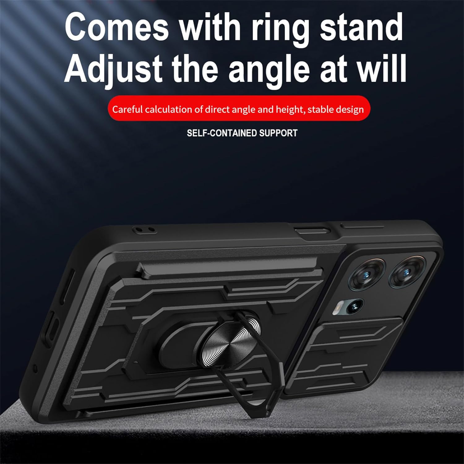 Compatible con Motorola Edge 30 Fusion 5G para hombres, cubierta de lente de cámara deslizante tarjetero extraíble con anillo giratorio para montaje