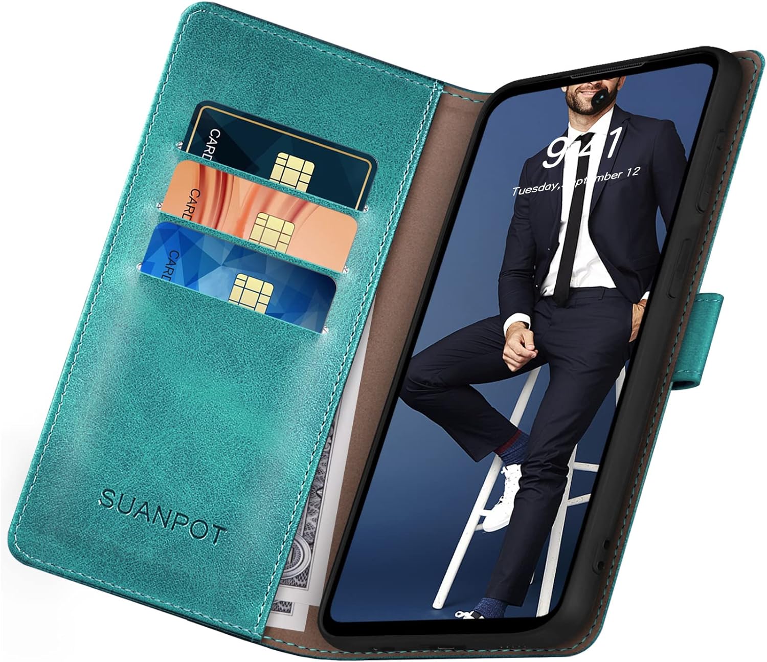 SUANPOT Funda tipo cartera para Google Pixel 7A (Non Pixel 77Pro) Bloqueo RFID Soporte para tarjetas de crédito, libro de folio con tapa de cuero PU