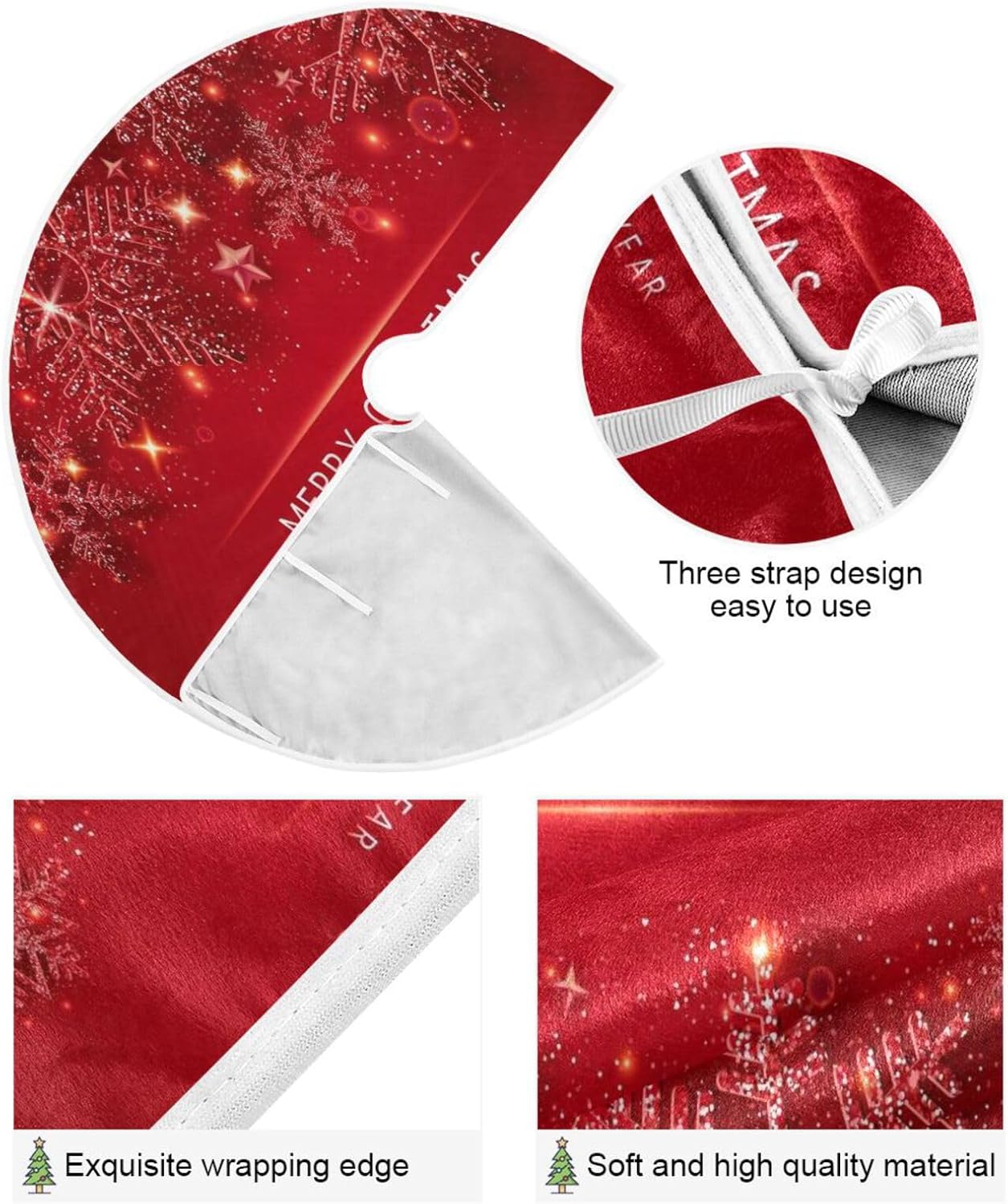 Falda de base de árbol de copos de nieve brillantes de Navidad, decoraciones de árboles Chrismast, falda de árbol, lavable a máquina, faldas de