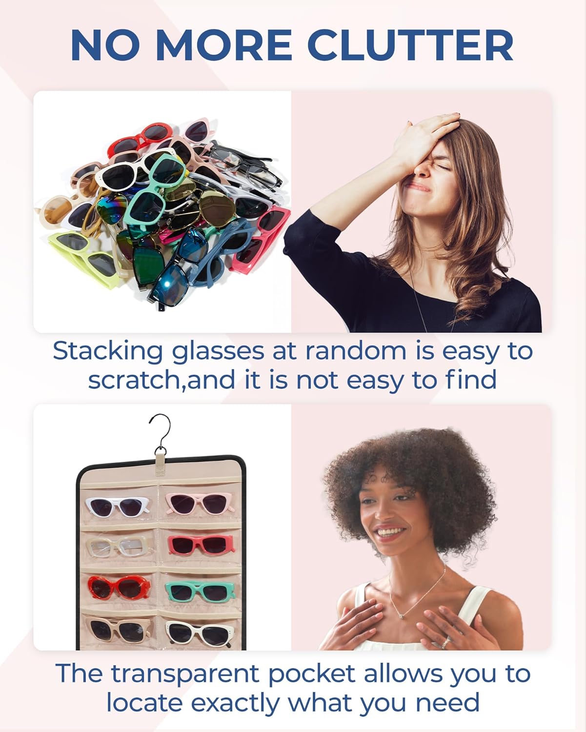 BAGSMART Organizador de joyas colgante, estuche de almacenamiento para lentes de sol a prueba de polvo montado en la pared, estuche de viaje de