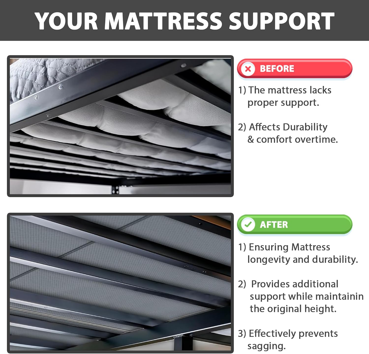 Greaton, Tabla dividida de 1.5 pulgadas para colchónsoporte de cama, totalmente montada, comodidad y apoyo mejorados, individual XL, gris