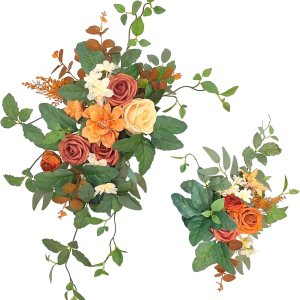 Juego de 2 guirnaldas de flores artificiales, color naranja quemado, flores de otoño, arreglos florales para decoración floral de boda, letrero de Juego de 2 guirnaldas de flores artificiales, color naranja quemado, flores de otoño, arreglos florales para decoración floral de boda, letrero de