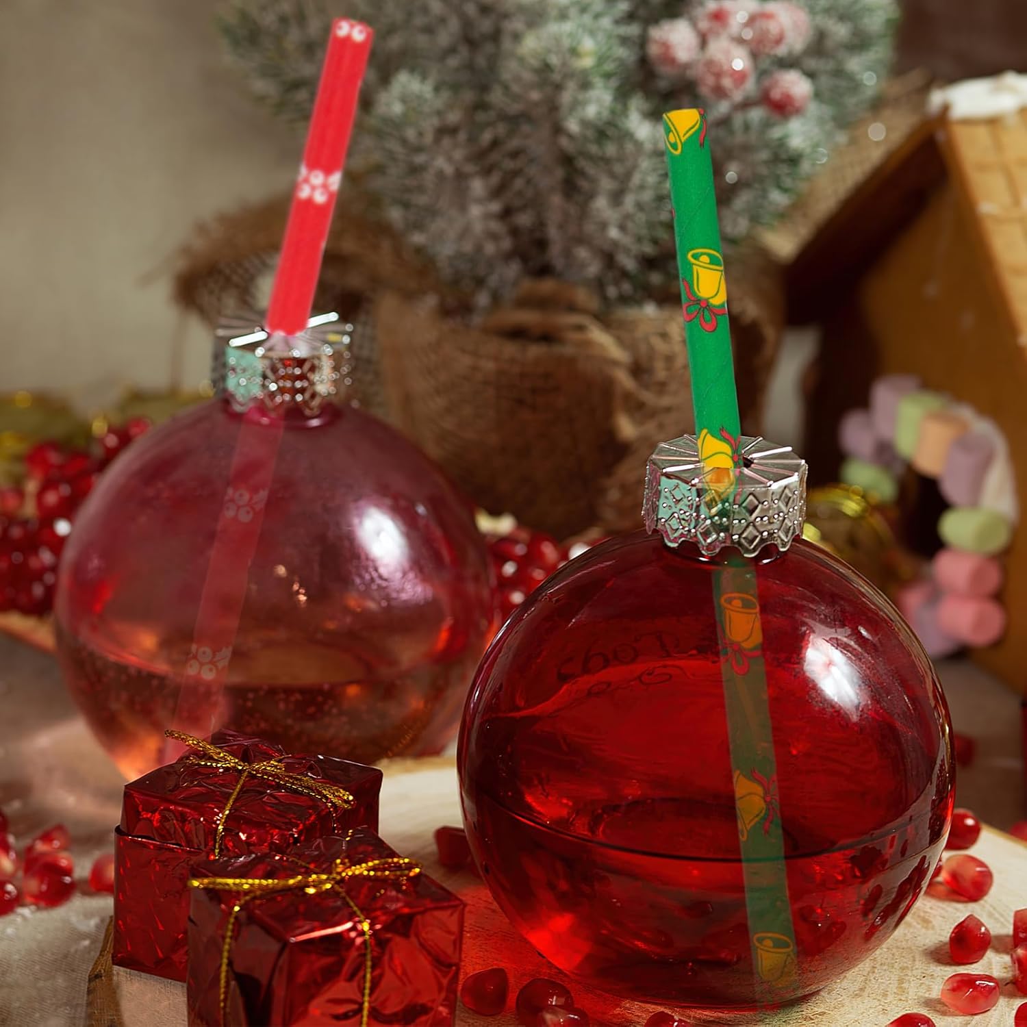 120 popotes de papel de Navidad, pajitas de Navidad de 10 estilos, pajitas decorativas para decoración de fiestas de Navidad, manualidades