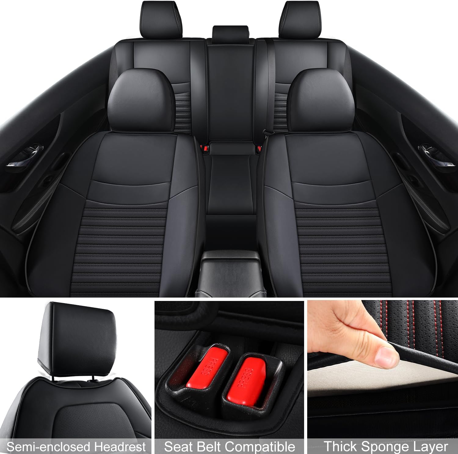 LINGVIDO Fundas de asiento personalizadas para Nissan Rogue 2014 2015 2016 2017 2018 2019 2020, juego completo, negro, no para híbridos y deportivos