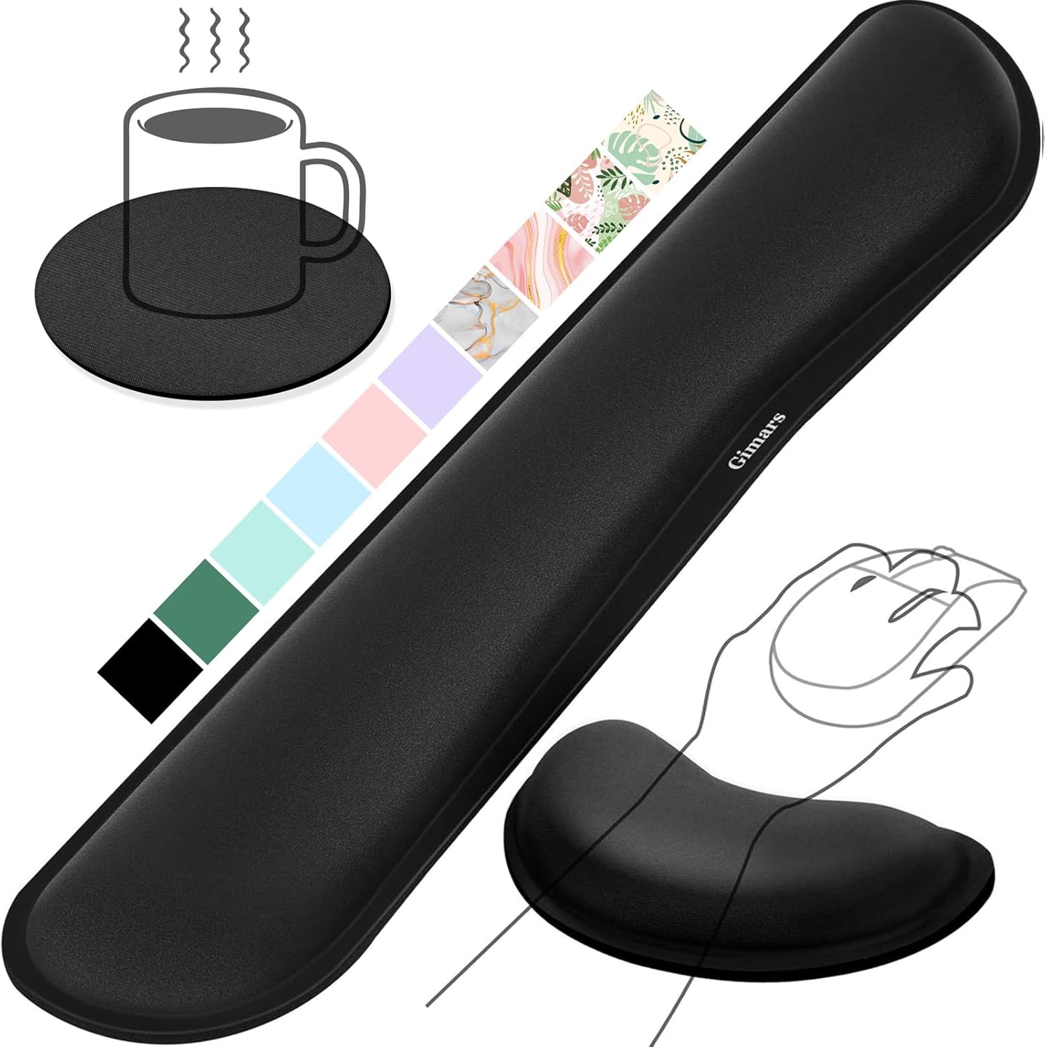 Gimars Reposamuñecas de espuma viscoelástica de gel sedoso para teclado de computadora, mouse, 3 piezas de reposamuñecas ergonómico para teclado y