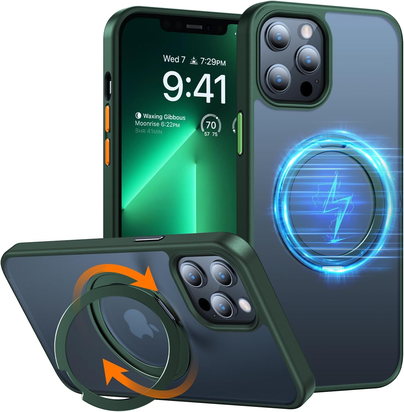 TORRAS Anillo giratorio de 360 para iPhone 12 Pro Max compatible con Magsafe con soporte, soporte de anillo magnético de grado militar a prueba de
