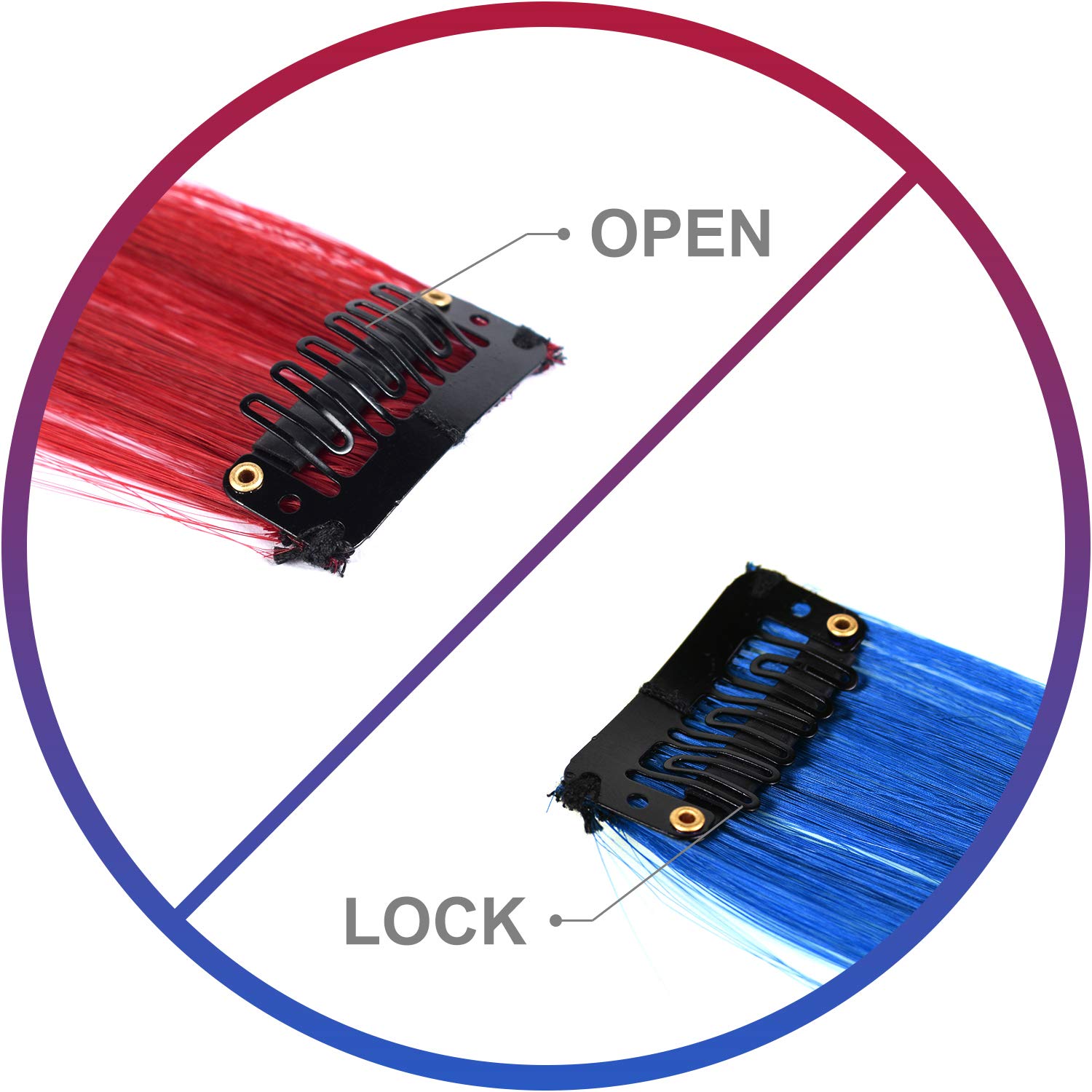 Extensiones de cabello de colores, 10 unidades, extensiones de cabello sintético con clip con reflejos coloridos para fiesta, accesorios de cabello