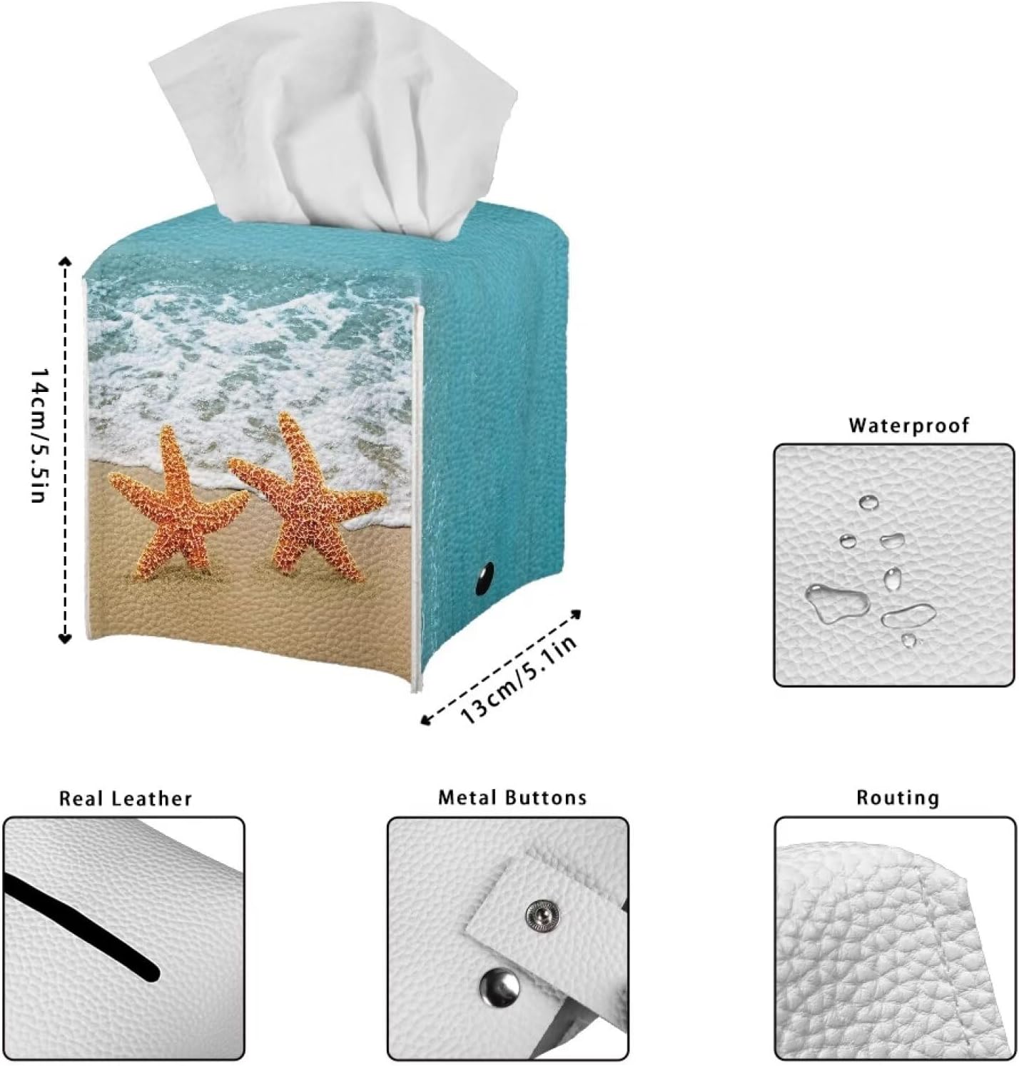 Funda decorativa para caja de pañuelos de playa con estrellas de mar, accesorios de baño, fundas de caja de pañuelos de papel de granja, organizador
