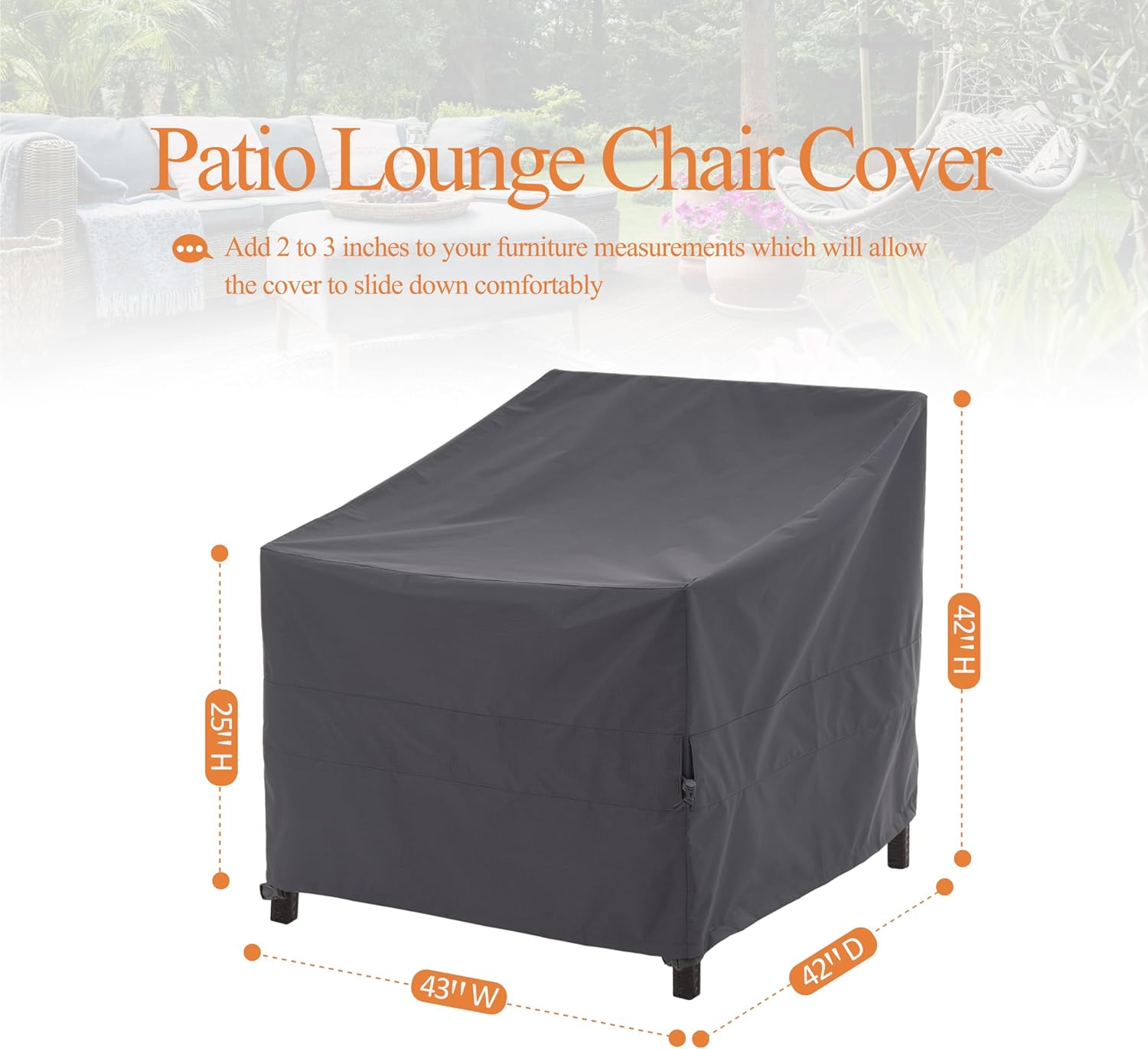 WJ-X3 Funda para silla de patio, funda de salón al aire libre, resistente, fundas impermeables para silla de césped, 43 pulgadas de ancho x 42