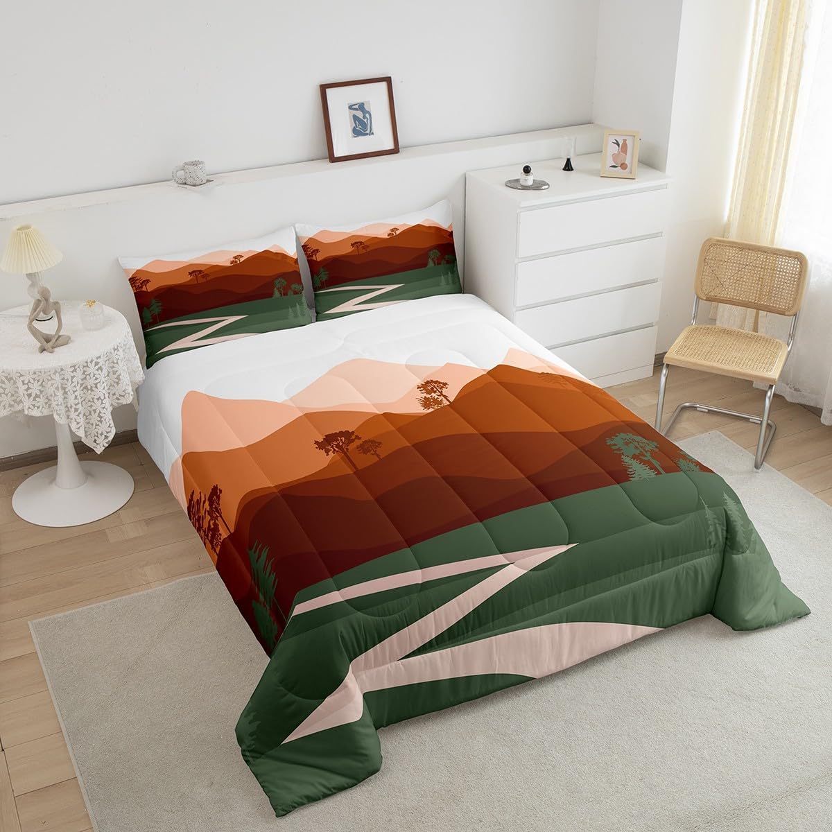 Erosebridal Juego de edredón minimalista tamaño King, ropa de cama abstracta de montaña de la selva para niños y niñas, juegos de edredón de