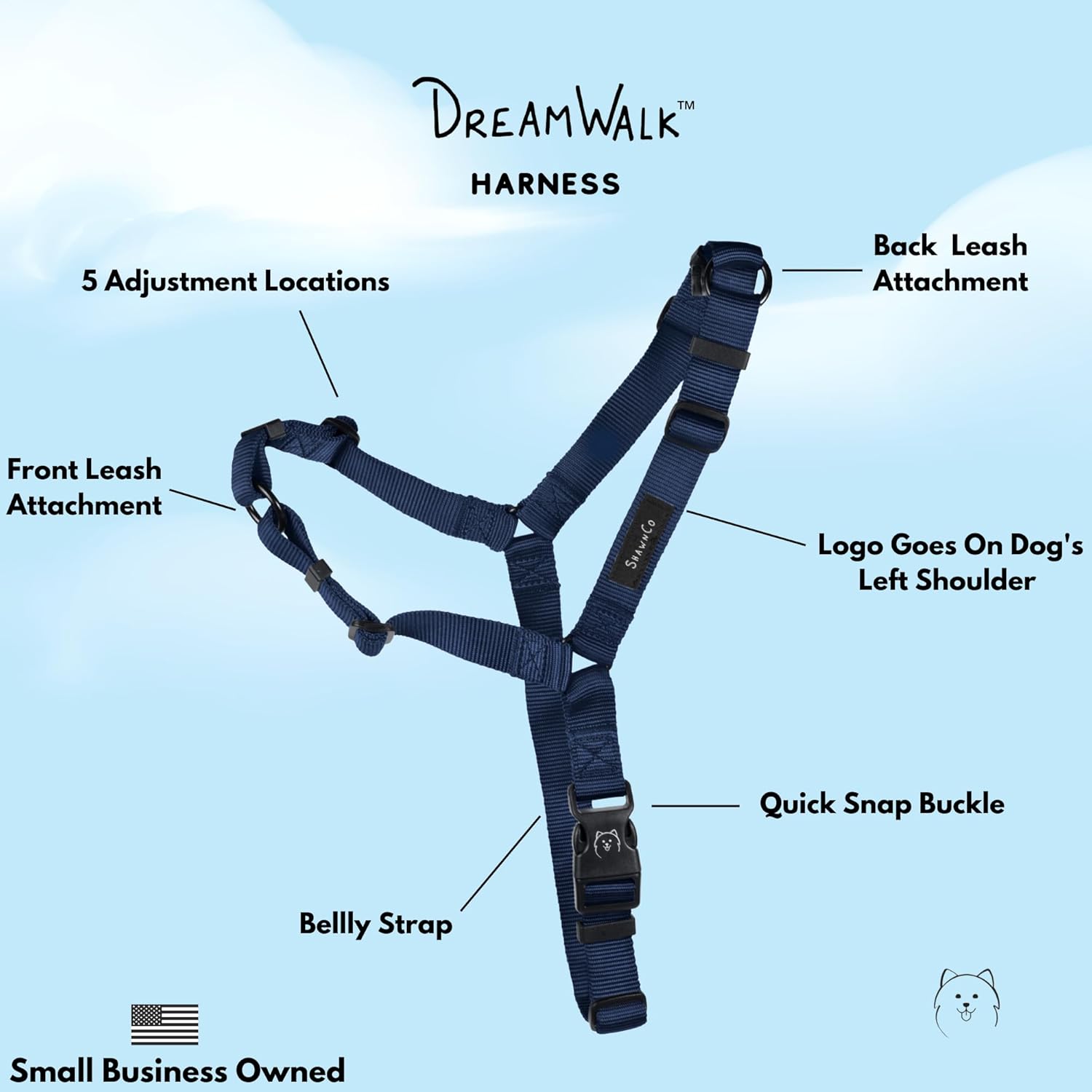 ShawnCo Dream Walk – Arnés para perro sin tirones, ajustable, cómodo, fácil de usar, para ayudar a dejar de tirar, para perros pequeños, medianos y
