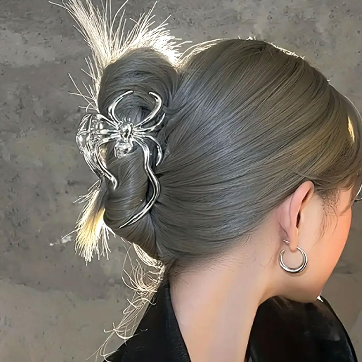 Pinzas de metal para el cabello, pinzas de aleación para el cabello, 1 pinza de metal de araña plateada para el cabello estilo punk y Y2K (araña