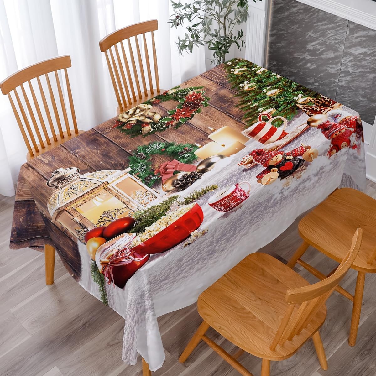 Lepuho Mantel de Navidad de 60 x 84 pulgadas, mantel rectangular de Navidad, impermeable, resistente a las manchas y a las arrugas, lavable, para