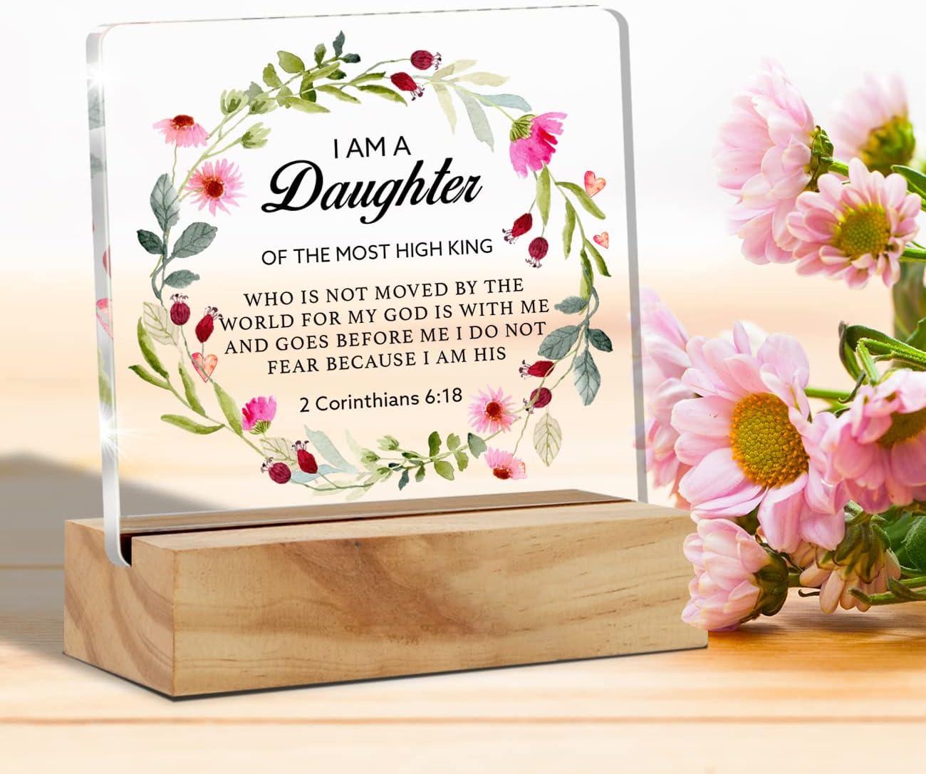 Regalos cristianos inspiradores con versículo bíblico, decoración de escritorio con texto en inglés “I am a daughter of the most high king” (I am a