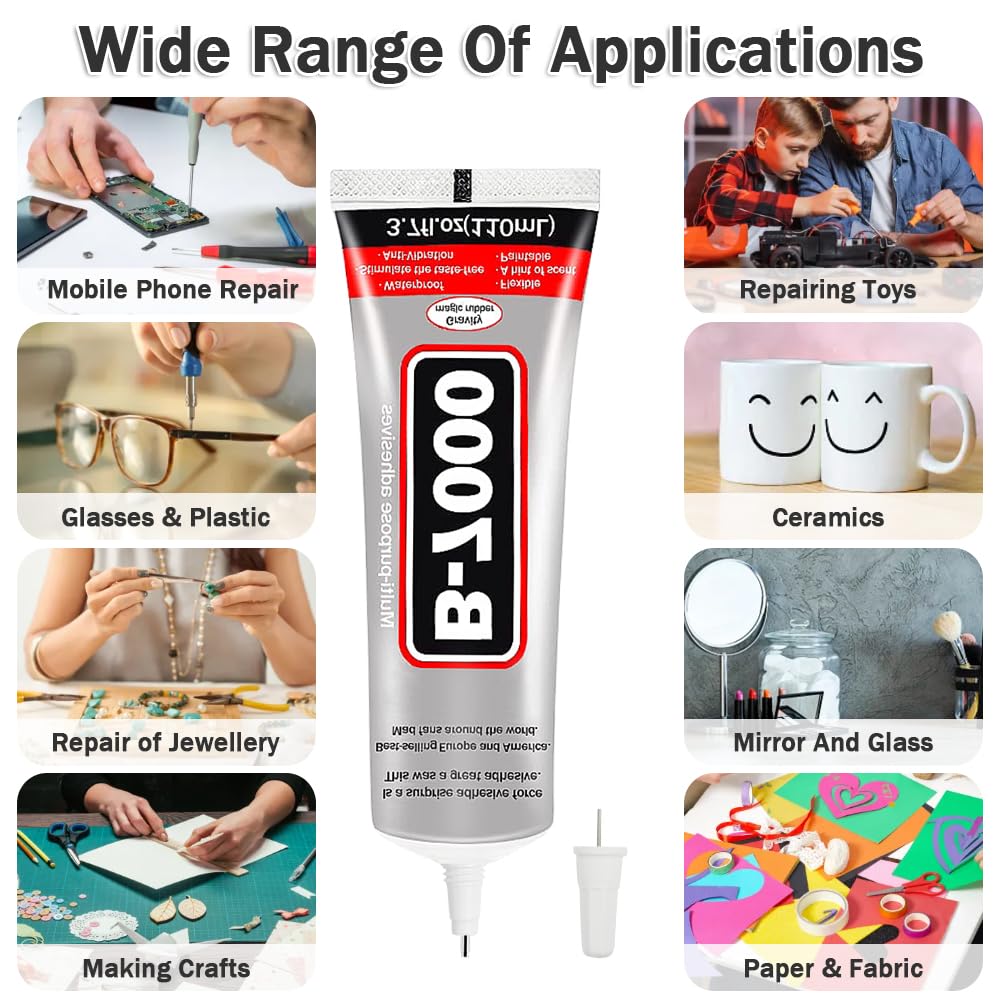 B-7000 – Pegamento B7000 de 3.7 fl oz, adhesivo industrial multiusos de alto grado B7000, adhesivos transparentes semifluidos adecuados para