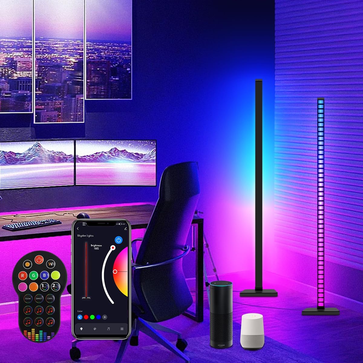 AKEPO Lámpara de pie inteligente con melodía musical RGBIC, aplicación, control remoto, control de voz, luz de recogida de ritmo regulable para sala