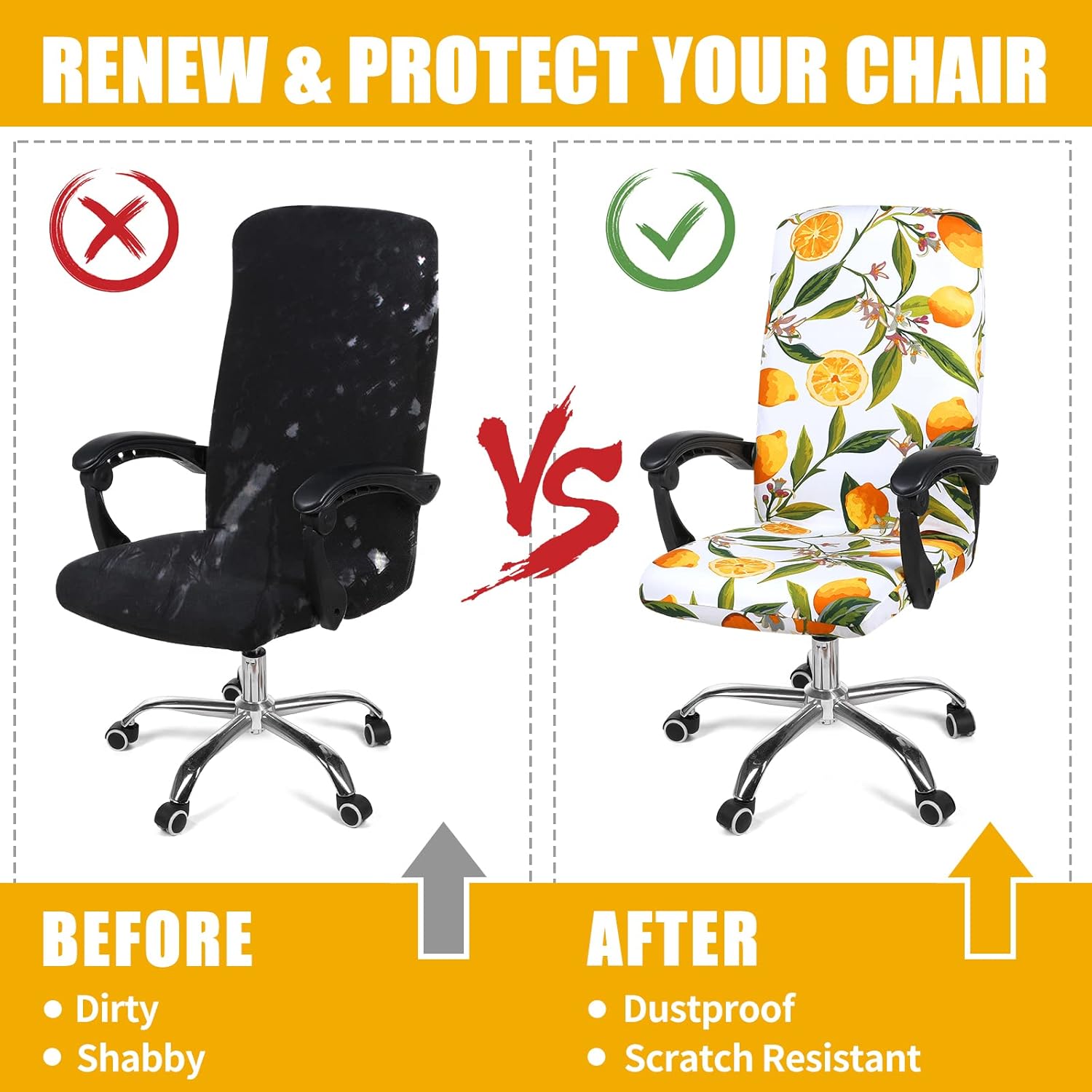 smiry – Funda protectora para silla de oficina, cubierta estampada y elástica para silla giratoria, removible, lavable y resistente al polvo con