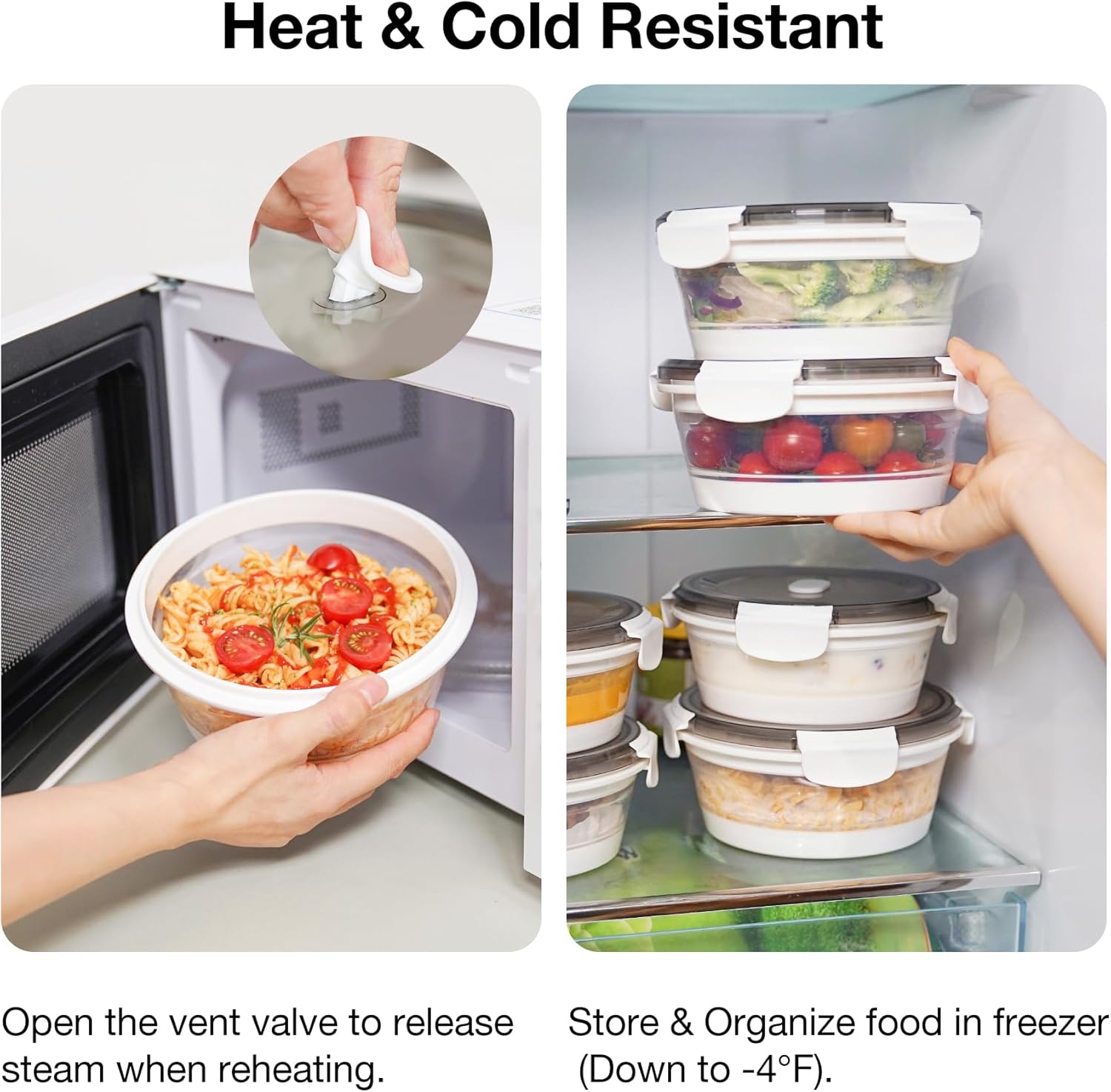 Paquete de 2 recipientes plegables de almacenamiento de alimentos con tapa, cuencos herméticos para comidas, caja de comida para viajes, picnic,