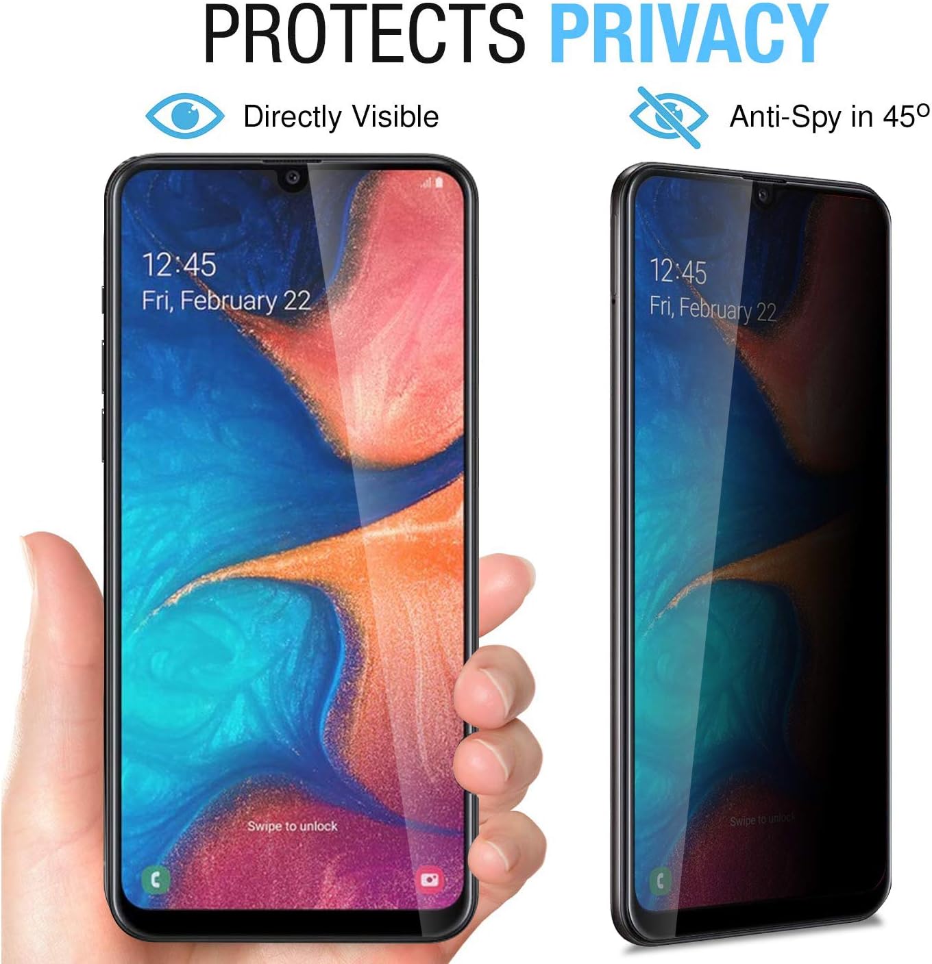 Anbzsign – Protector de pantalla de privacidad para Samsung Galaxy A20, cobertura completa, antiespía, privacidad 9H, dureza 9H, vidrio templado