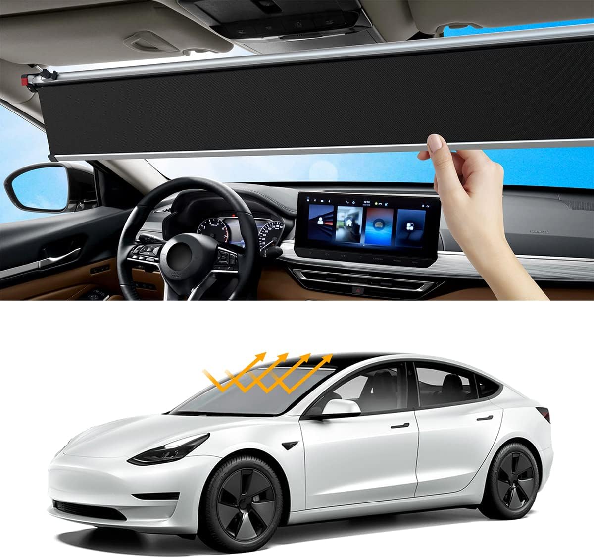 Parasol para parabrisas de escala automática, protección solar interior automotriz, adecuado para la mayoría de modelos, sin necesidad de desmontaje