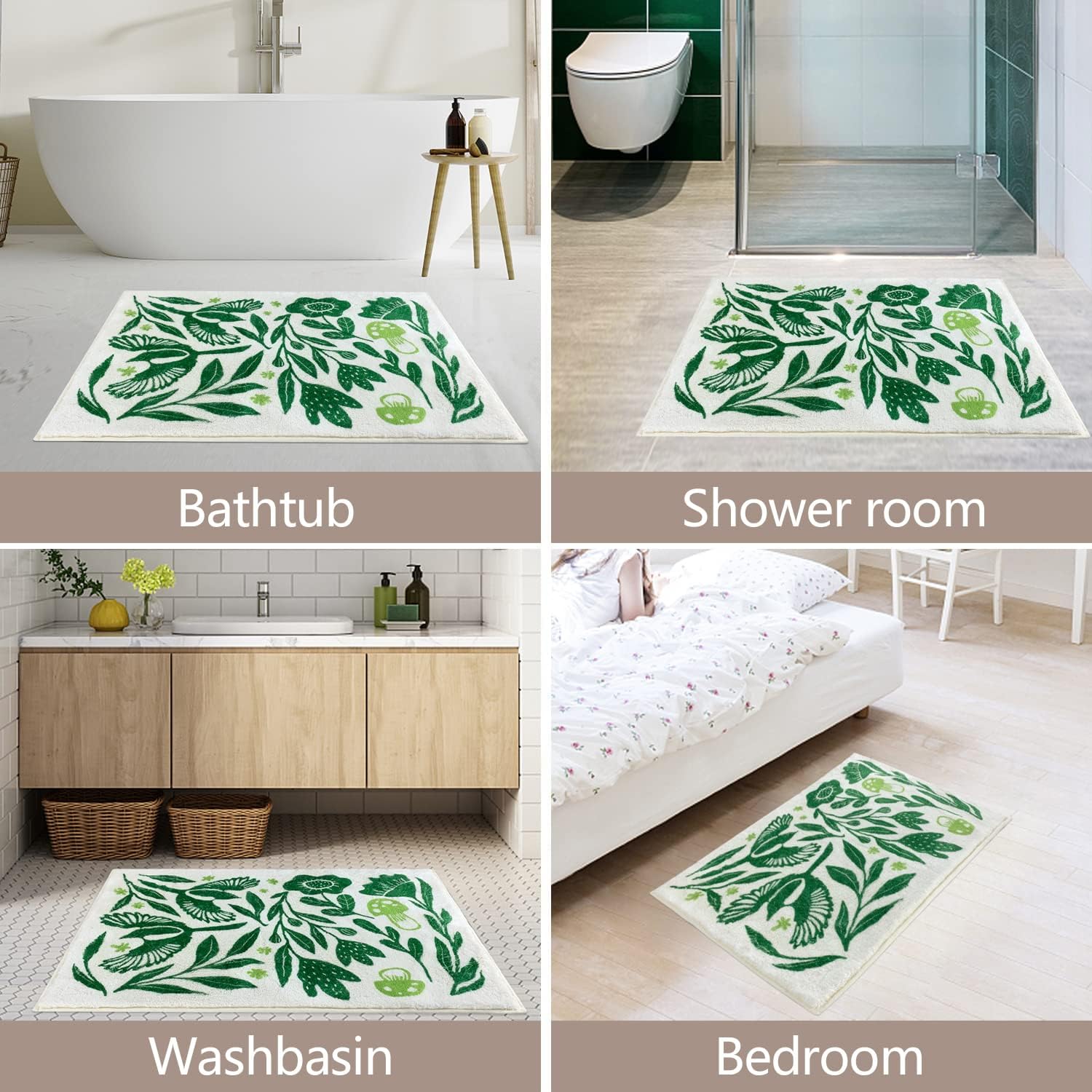 SHIYUE Alfombras verdes de baño, tapetes de microfibra suaves para baño, antideslizantes e impermeables, tapete suave para decoración de interiores