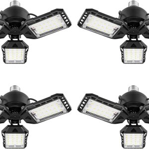 Aoretic Paquete de 4 bombillas LED para garaje, 80 W, 8000 lm 6500 K, luz LED de tienda con 3 paneles deformables, luz de granero de sótano, luces Aoretic Paquete de 4 bombillas LED para garaje, 80 W, 8000 lm 6500 K, luz LED de tienda con 3 paneles deformables, luz de granero de sótano, luces