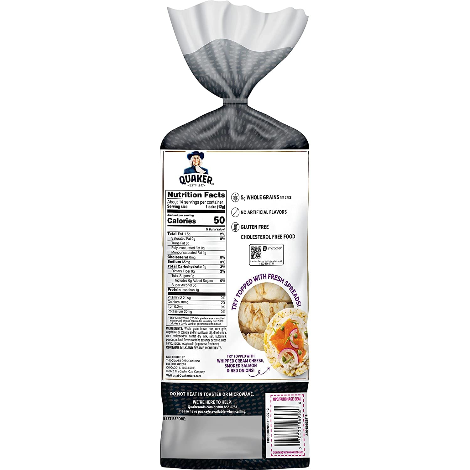 Quaker – Paquete de pasteles de arroz con tarjeta (s) de receta, varios sabores para elegir como chocolate, caramelo, ligeramente salado, albahaca