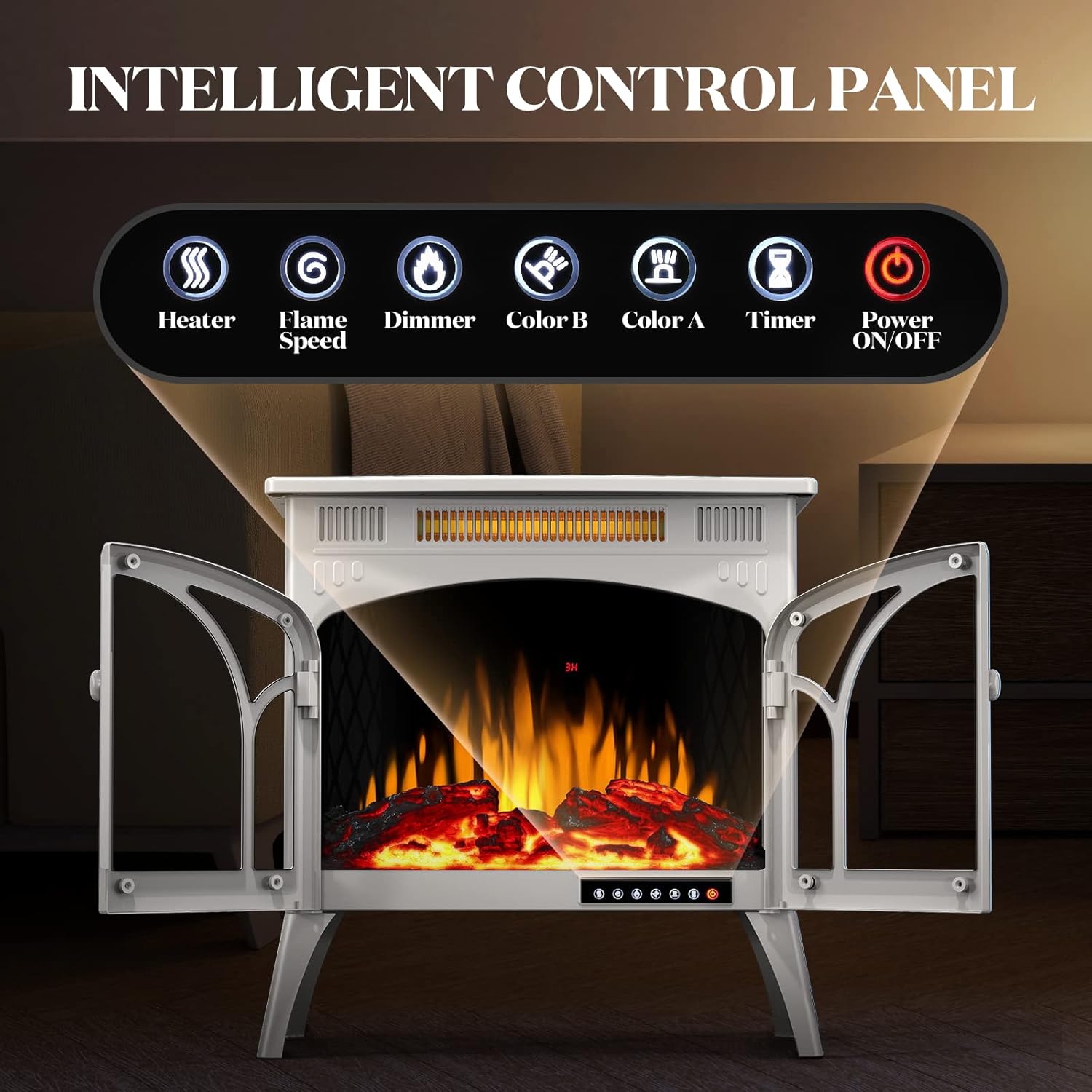 Calentador eléctrico de chimenea, estufa de chimenea infrarroja de 1500 W con llama 3D, chimenea eléctrica de 5100 BTU con control remoto, 16