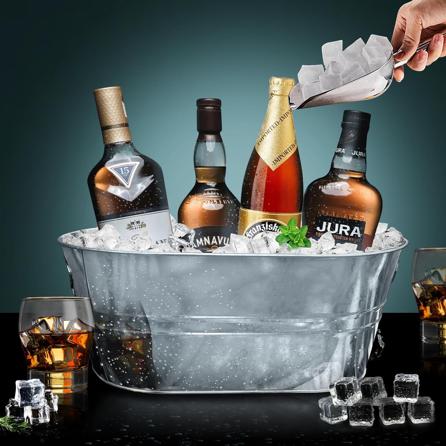 Tina galvanizada de 4 galones con almacenamiento de bebidas de cerveza de metal, 4 unidades, cubos de hielo galvanizados para fiestas