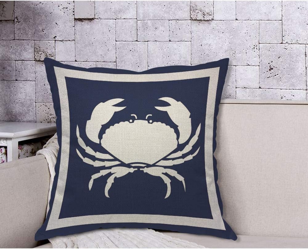 AOYEGO Funda de almohada azul de cangrejo con diseño de mariscos y mariscos, animales náuticos marinos, silueta de crustáceos marinos, 18 x 18