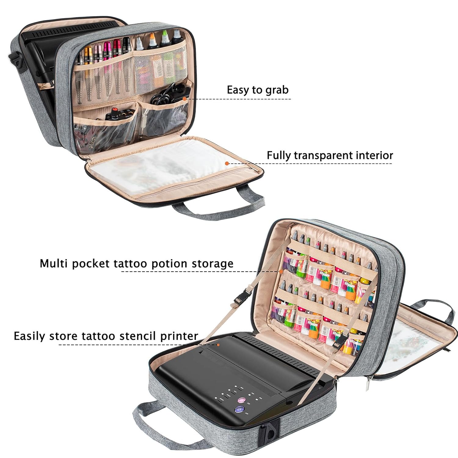 ELCUPA Estuche de transporte para tatuajes, organizador de suministros de tatuaje, bolsa de transporte para impresora de plantillas de tatuajes,