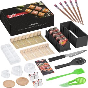 HI NINGER Kit completo de fabricación de sushi para principiantes con cuchillo de chef, tapete de balanceo de sushi de bambú, triángulodonutsmolde HI NINGER Kit completo de fabricación de sushi para principiantes con cuchillo de chef, tapete de balanceo de sushi de bambú, triángulodonutsmolde