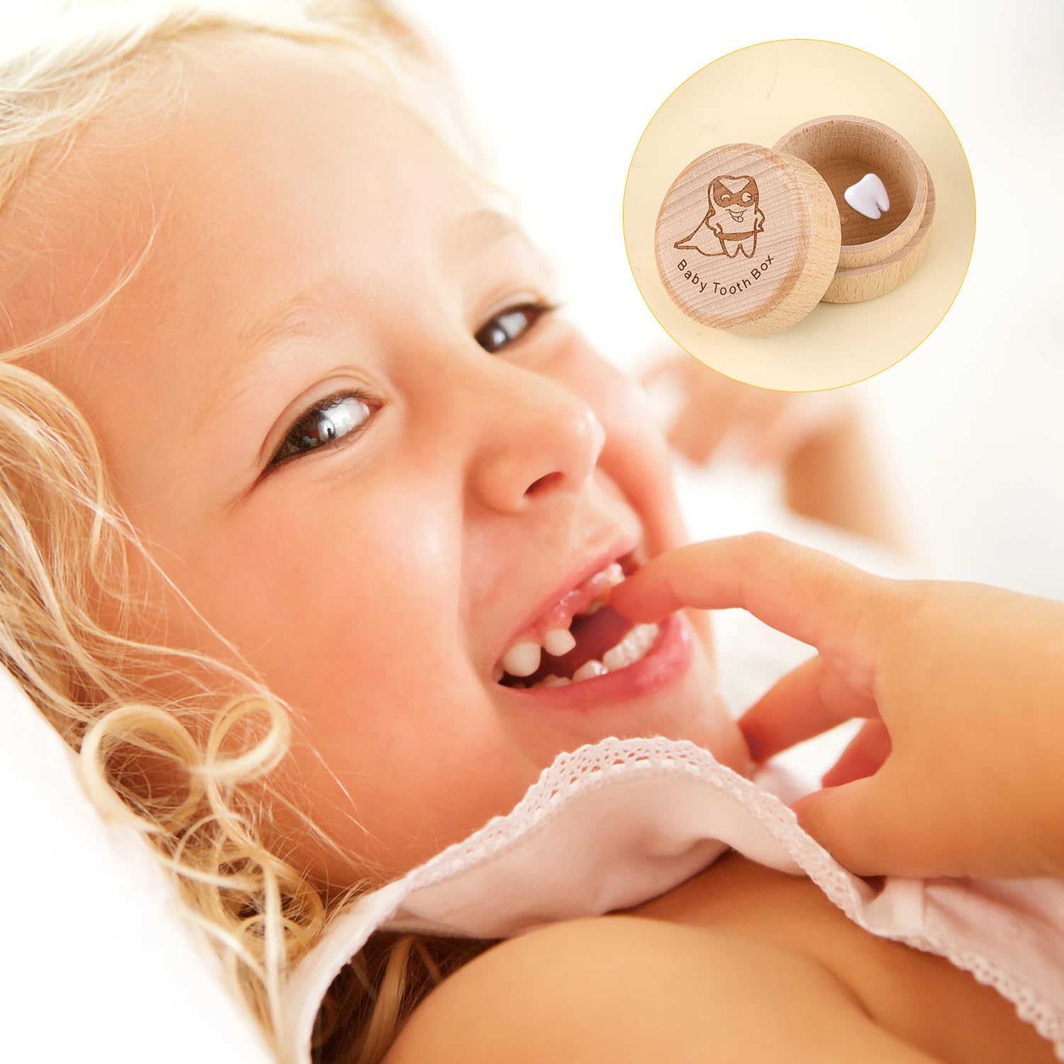 Caja de madera para recuerdos de dientes, caja de almacenamiento de dientes de bebé, para la pérdida de dientes, para bebés, niños y niñas